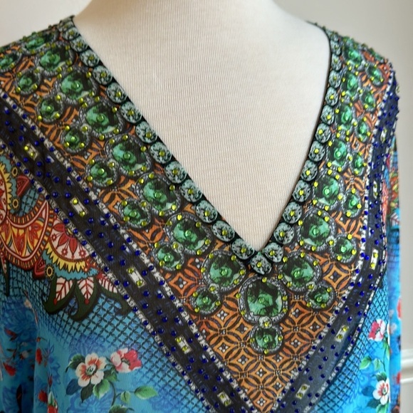 Sakkas P4 - Long Caftan Printed Design Long Semi Sheer Dress Cover Up - Picture 2 of 7